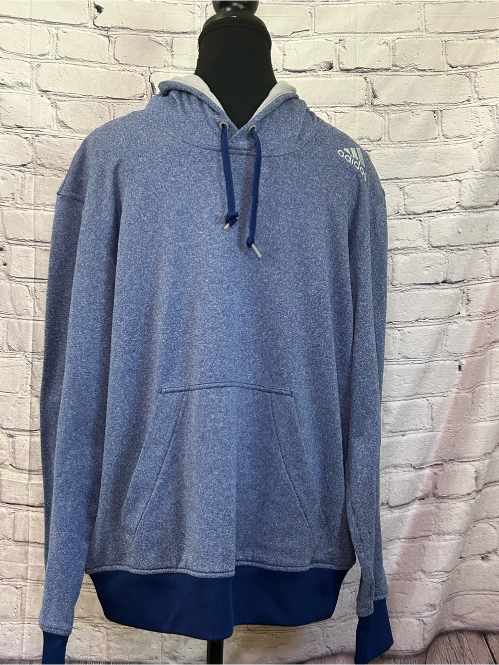 adidas Blue Hooded Pullover with Contrast Trim